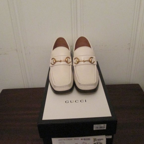 Vintage Gucci White Loafers Gold Chain Stacked Heel Size 36 EU In Original Box - Picture 4 of 12